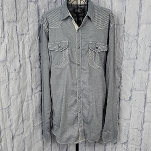 Buckle Black Blue Gray Men's‎ Western Contrast Stitch Button Up Shirt Large